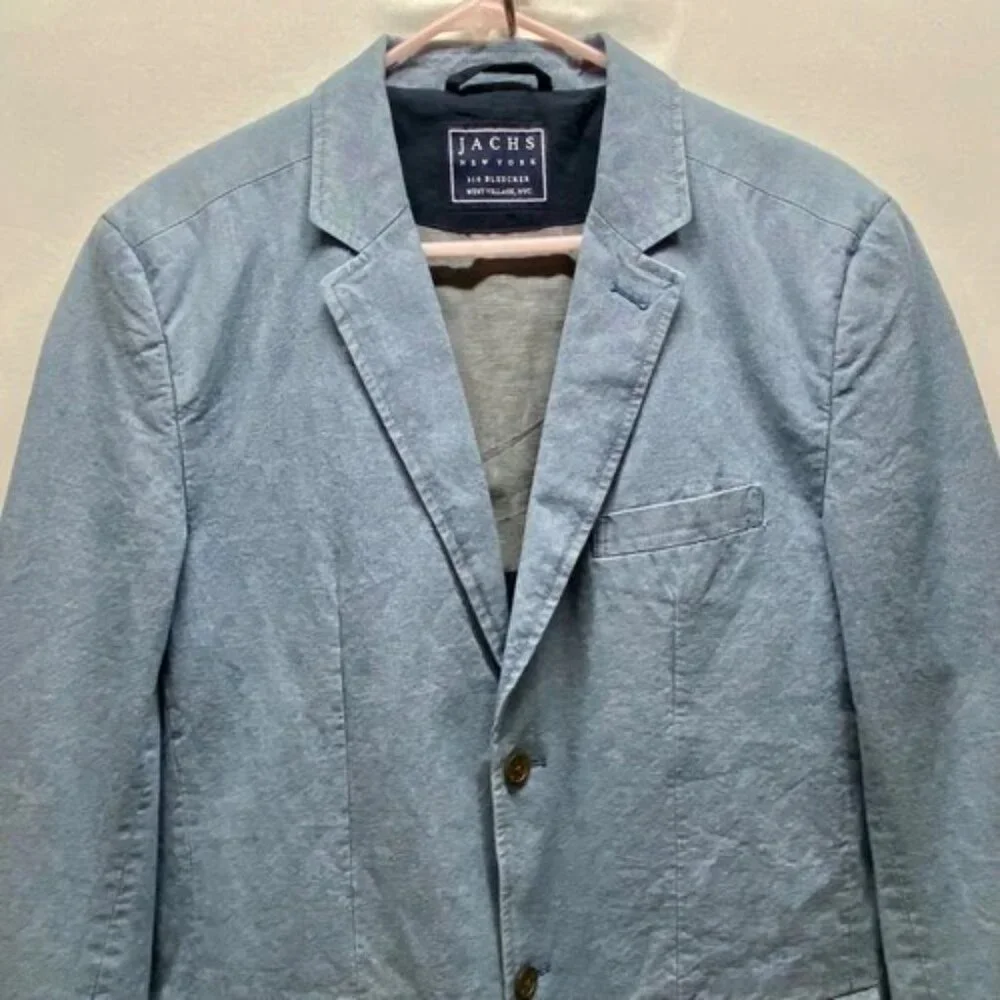 Jach's NY Sport Coat Men's Med Blue Denim 2 Button Faux Pockets Blazer MSRP $295